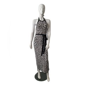 Diane von Furstenberg XS Stretch Halter Maxi Dress Leopard Print Sweater